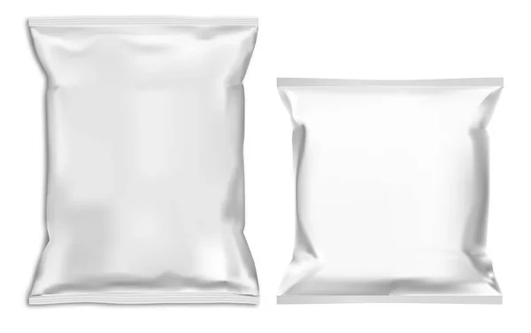 Bolsa Almohada Bocadillos Comida Burla Bolsa Blanca Plantilla Vector Blanco — Vector de stock