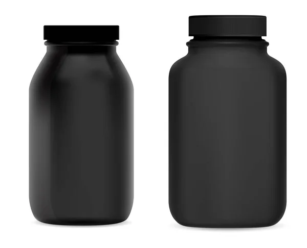 Flacon Supplément Noir Pot Pilules Médicinales Modèle Emballage Verre Pour — Image vectorielle