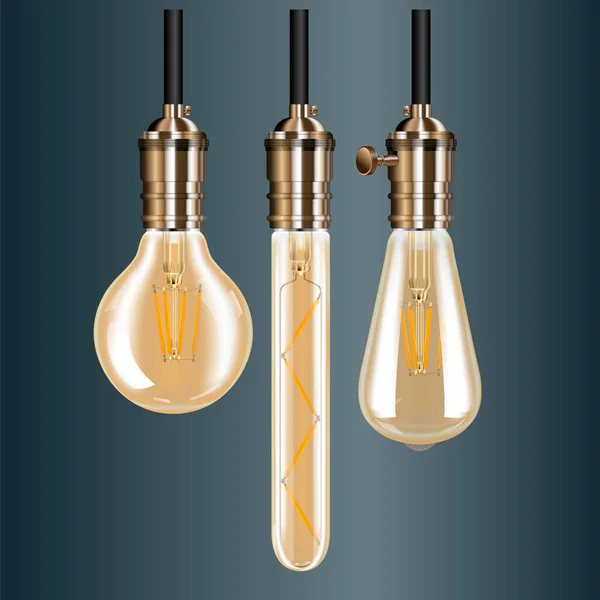 Vintage Lampenset Vorhanden Edison Glühbirne Dekorativen Antiken Halter Sorte Glühbirne — Stockvektor