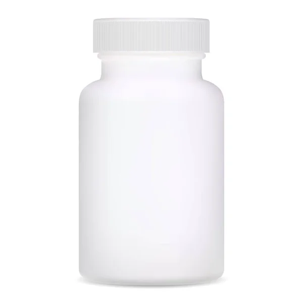 白色塑料补充剂包装设计 药用药丸容器的现实模板 药物胶囊药瓶 处方药可以 — 图库矢量图片