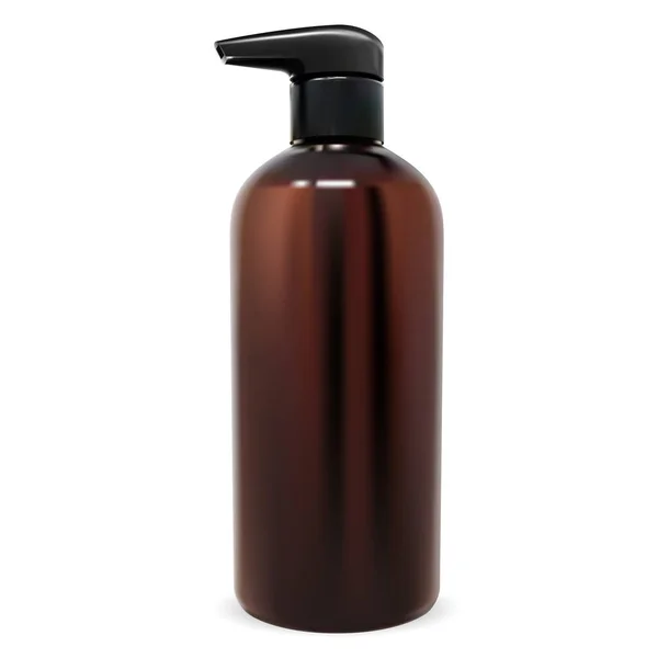 Mockup Bomba Garrafa Pacote Dispensador Marrom Para Shampoo Sabão Amber —  Vetores de Stock