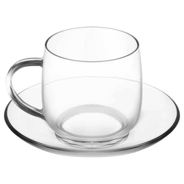 Taza Vidrio Con Plato Capuchino Claro Taza Café Con Leche — Archivo Imágenes Vectoriales