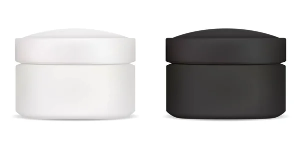 Schwarz Weiße Sahneglas Attrappe Containervorlage Für Kosmetiklotion Realistische Runde Salbenpackung — Stockvektor