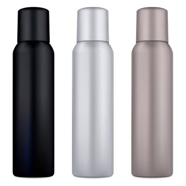 Hava spreyi deodorant kutusu. Makyaj kutusu boş. Saç spreyi için kapaklı alüminyum metal kap. Terleme önleyici sprey ya da tuvalet tazeleyici için gerçekçi 3D silindir ambalajlama. Kokulu şablon