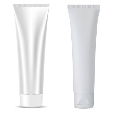 Gümüş metalik renkli kozmetik tüp modelleme şablonu. Krem, merhem, maske, kil ve nemlendirici için kavanoz. Yüksek kalite vektör paketleme 3d illüstrasyon.