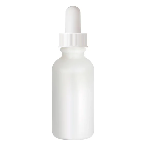 Serum düşürücü şişe. Kozmetik aroma yağı şişesi. Doğal kolajen tedavisi için göz damlası ile tıbbi matara. Yaşlanma önleyici sıvı cam kap tasarımı. Pipetle buharlaşıp boşalıyor. 3d vektörü