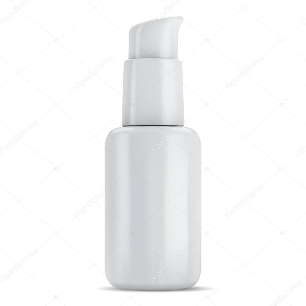 Lotion bottle. Pump dispenser cosmetic container mockup for shampoo. White packaging for hand moisturizer isolated on white background. Plastic tube blank for shower gel or hair wash