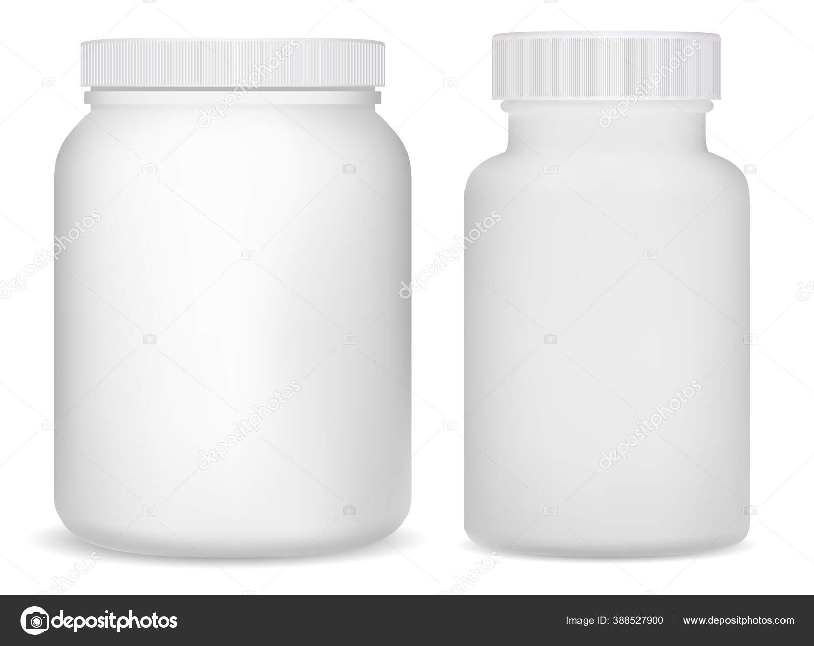 White Plastic Supplement Bottles Sport Jar Whey Protein Powder Vitamin  Stock Vector by ©sergiibaibak 388527900