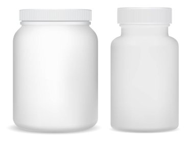 Beyaz plastik destek şişeleri. Süt tozu için spor kavanozu. Vitamin hapı tüpü 3D tasarımı. Beslenme hapları ambalajı. Aspirin kutusu. Vücut geliştirme kutusu