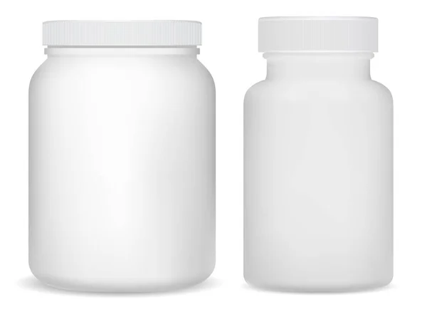 Beyaz plastik destek şişeleri. Süt tozu için spor kavanozu. Vitamin hapı tüpü 3D tasarımı. Beslenme hapları ambalajı. Aspirin kutusu. Vücut geliştirme kutusu
