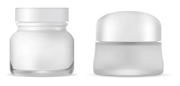 Barattolo Panna Contenitore Cosmetico Vetro Bianco Confezione Vettoriale Vuoto Set — Vettoriale Stock