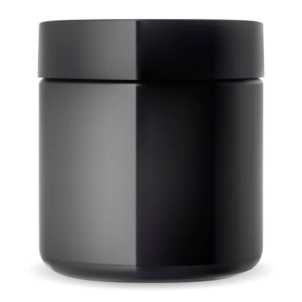 Frasco Cosmético Preto Creme Recipiente Lustroso Mockup Lata Vidro Para — Vetor de Stock