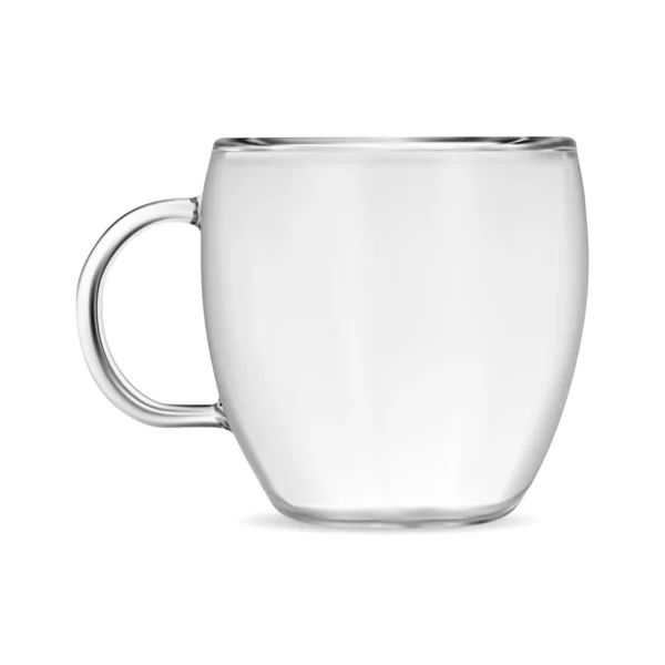 ガラス製のコーヒーマグカップ 透明ティーカップ 分離ベクトルイラスト ホットまたはアイスカプチーノは ハンドル付きのコーヒーを飲む ビジネスアイデンティティのためのティーカップ空白の古典的な飲み物 目の前のオブジェクト — ストックベクタ