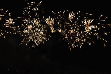 4 Temmuz'da bağımsızlık gününden önce Fütüristik Havai Fişek festivali gösterisi Deep Black Background Sky Gerçek Havai Fişek