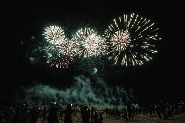 Real Fireworks video on Deep Black Background Sky on Futuristic Fireworks festival show before independence day on 4 of July