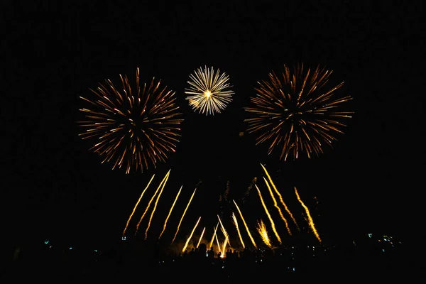 Vídeo Fuegos Artificiales Reales Deep Black Background Sky Festival Futuristic — Foto de Stock