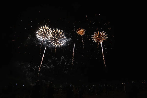 7月4日独立日前 深黑色背景天空上的真实烟花视频 — 图库照片