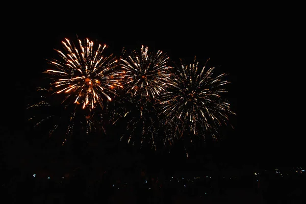 Real Fireworks Video Deep Black Background Sky Futuristic Fireworks Festival — Stock Photo, Image