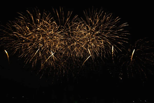 Real Fireworks Deep Black Background Sky Futuristic Fireworks Festival Show — Foto de Stock