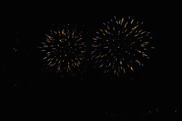 Real Fireworks Deep Black Background Sky Futuristic Fireworks Festival Show — Foto de Stock