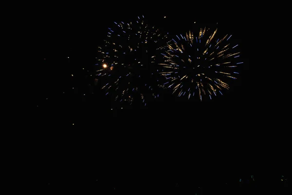 Real Fireworks Deep Black Background Sky Futuristic Fireworks Festival Show —  Fotos de Stock