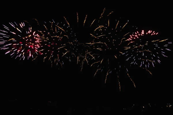 Fuochi Artificio Reali Deep Black Background Sky Futuristico Spettacolo Del — Foto Stock