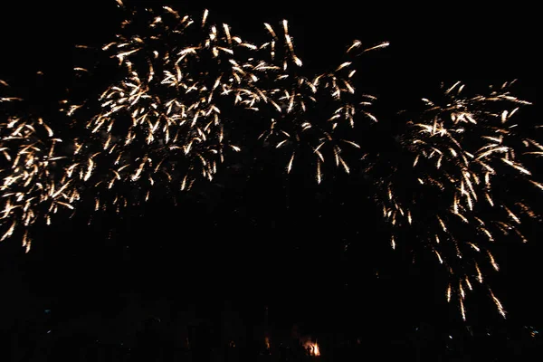 Real Fireworks Deep Black Background Sky Futuristic Fireworks Festival Show — Foto de Stock