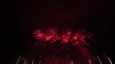 Gece gökyüzünde soyut renkli havai fişekler, izole