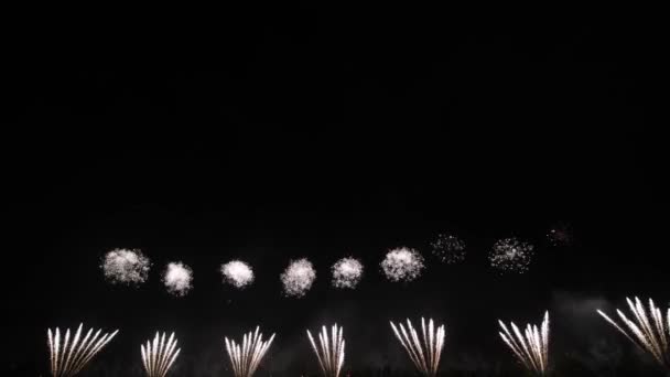 Fuegos artificiales abstractos en el cielo nocturno, aislados sobre fondo negro — Vídeos de Stock
