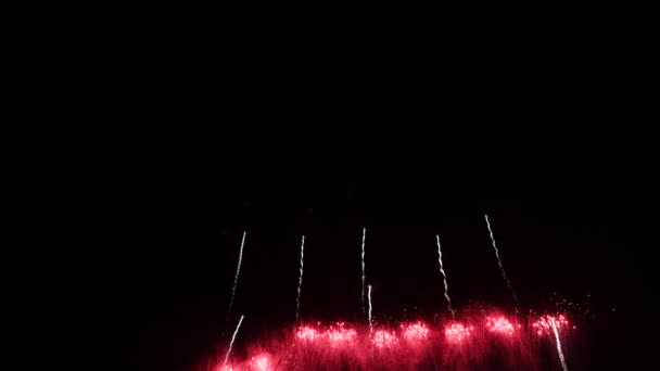 Close up de coloridos fogos de artifício futuristas abstratos mostrar céu noturno — Vídeo de Stock