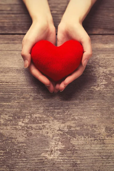 Female Hands Holding Red Heart — Stock Photo, Image
