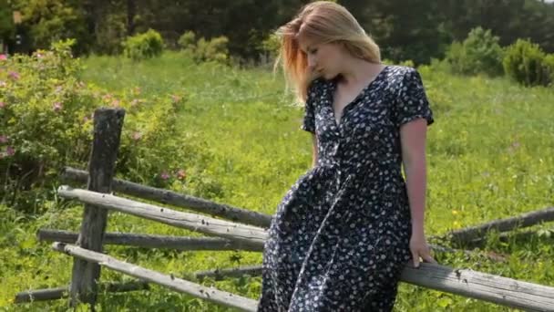 Chica soleada en el viento del verano — Vídeo de stock