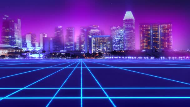 Neon cidade cyberpunk abstrato urbano realidade virtual . — Vídeo de Stock