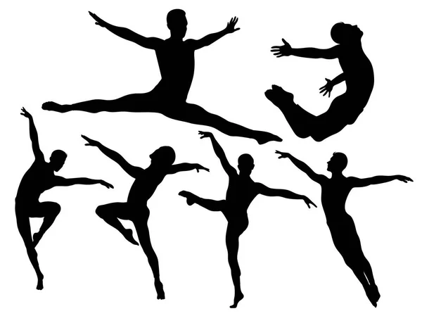 Siluetas Hombre Bailando Ballet — Vector de stock