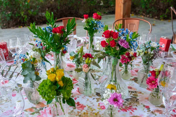 Wedding Reception Photo Glasses Flowers Tables People — Stock Photo, Image