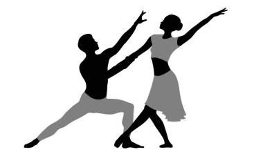 Dans eden güzel çift balesi. Beyazda izole edilmiş.