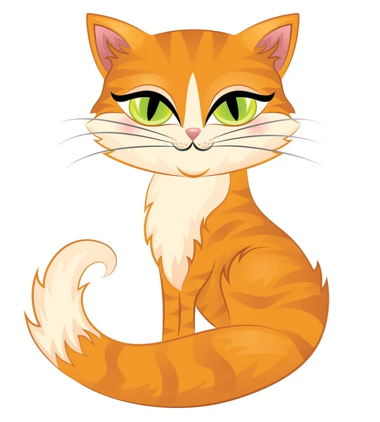 Lindo gato pelirrojo con ojos verdes aislados en blanco . — Vector de stock