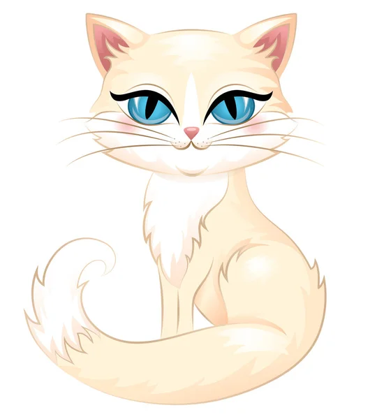 Lindo gato con ojos azules aislados en blanco . — Vector de stock