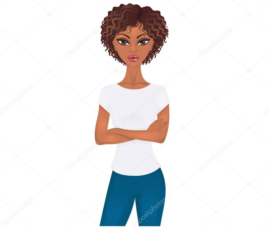 Cute afro-american woman standing with crossed arms.