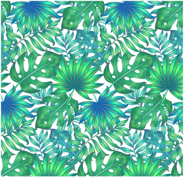 Antecedentes com folhas tropicais. Papel de parede tropical. Isolado em branco. — Vetor de Stock