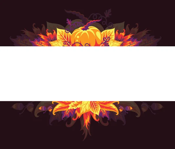 Banner con hojas de otoño y calabaza. Fondo oscuro. — Vector de stock