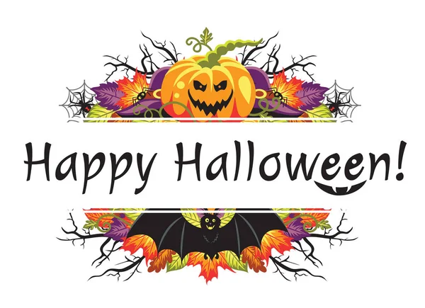 Banner with text Happy Halloween and angry smile. — Stock Vector