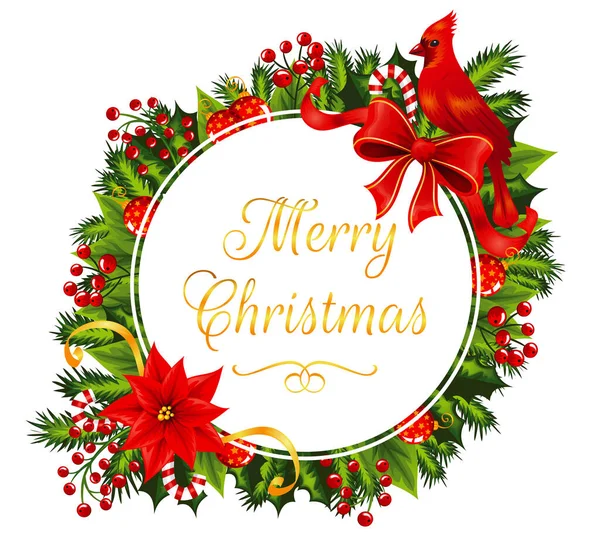 Círculo branco com texto Feliz Natal decorado com detalhes de Natal. — Vetor de Stock