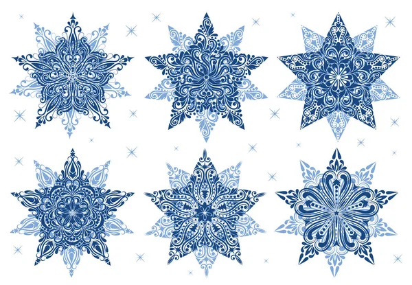 白地に雪片と星の形をした文様. — ストックベクタ