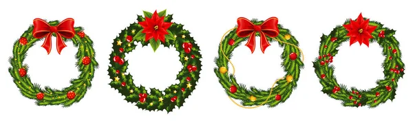 Set di ghirlande natalizie con dettagli sullo sfondo bianco. — Vettoriale Stock