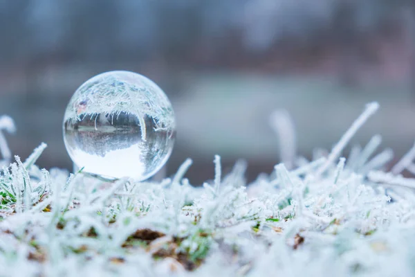 Bola cristalina de natureza congelada. Fundo de inverno. — Fotografia de Stock