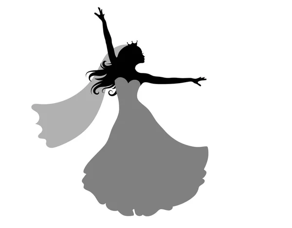 Prinses Bruid Silhouetten Dansen Geïsoleerd Wit — Stockvector