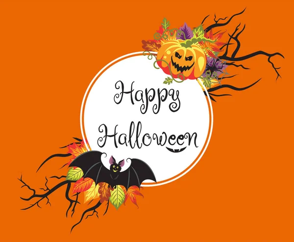 Círculo Branco Com Texto Feliz Halloween Sorriso Zangado — Vetor de Stock