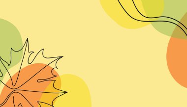 Renkli arkaplanda el çizimi doğrusal bir sonbahar yaprağı.