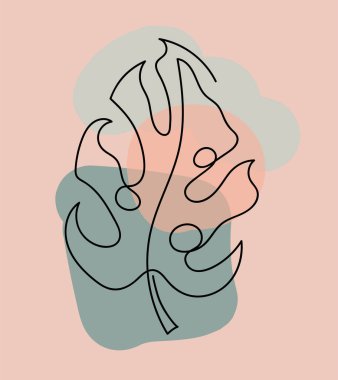 Renkli arkaplanda el çizimi doğrusal bir şekilde izole edilmiş tropikal yaprak.